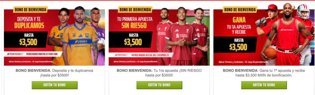 bonos de bienvenida deportes en Sportium Mexico