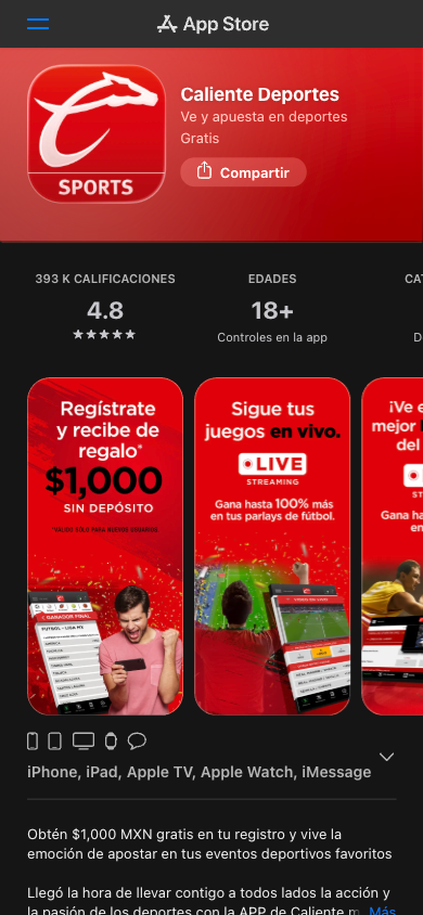 cómo descargar la app Caliente en App Store