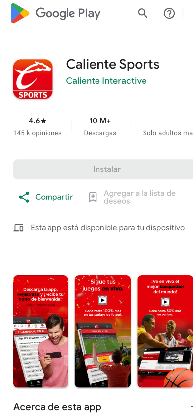 cómo descargar la app Caliente en la Play Store
