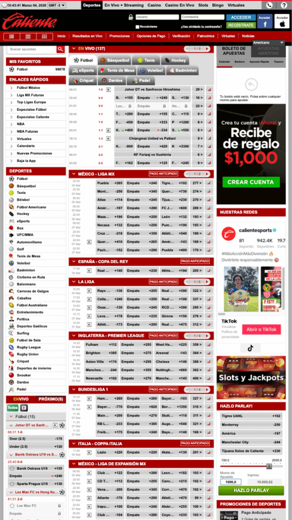 Caliente es la casa de apuestas deportivas m&aacute;s popular en M&eacute;xico