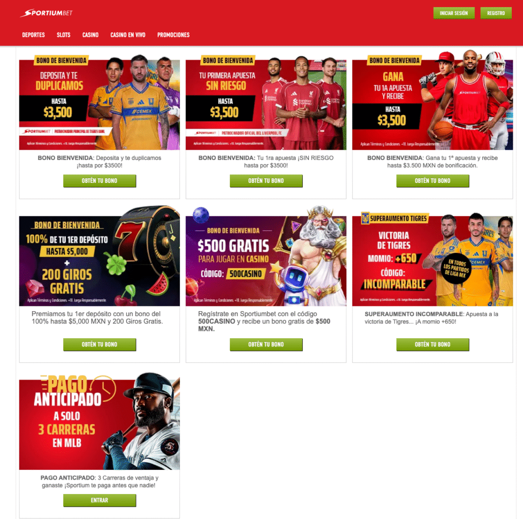 promociones y bonos para usuarios de Sportium México