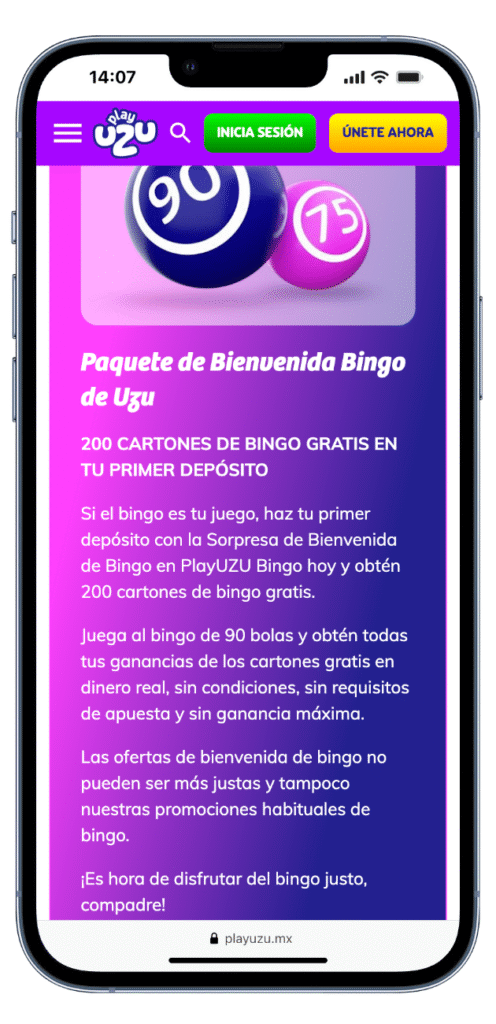 paquete de bienvenida PlayUZU Bingo