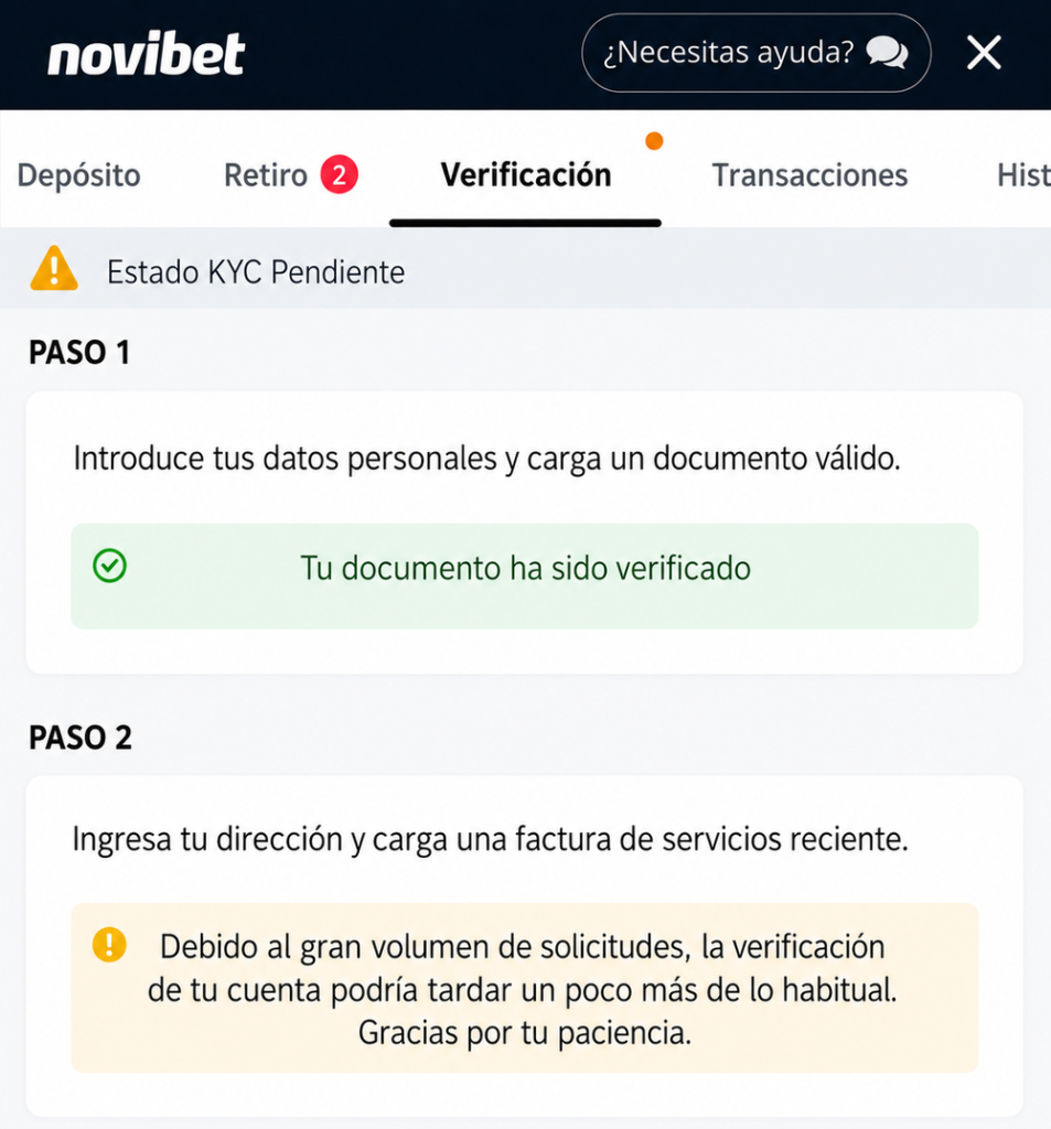 Comprobante de verificación de identidad Novibet México