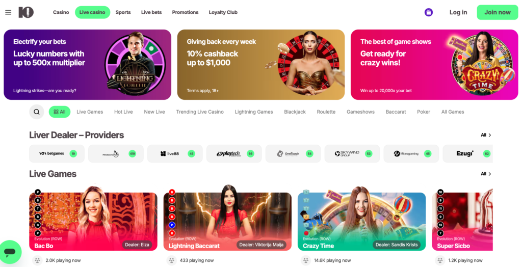 Live casino landing 10bet
