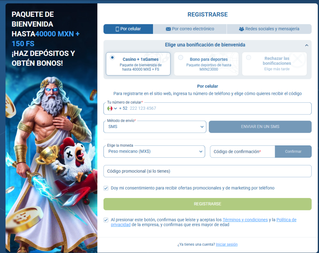 Cómo registrarse en 1xBet