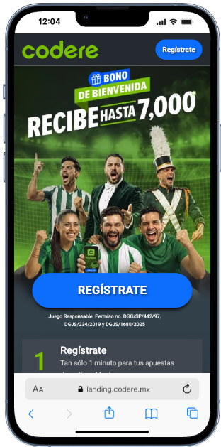 Pantalla de registro en Codere México para el bono de deportes