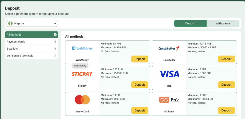 betwinner payment methods