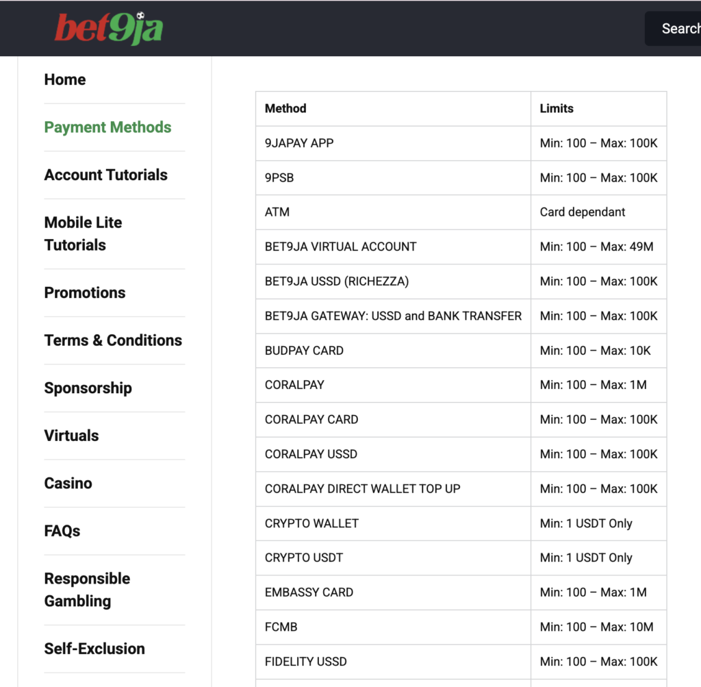 bet9ja payment methods
