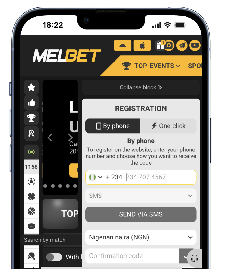 melbet homepage & registration form