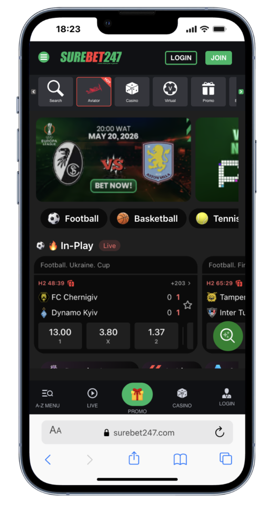 surebet247 mobile homepage