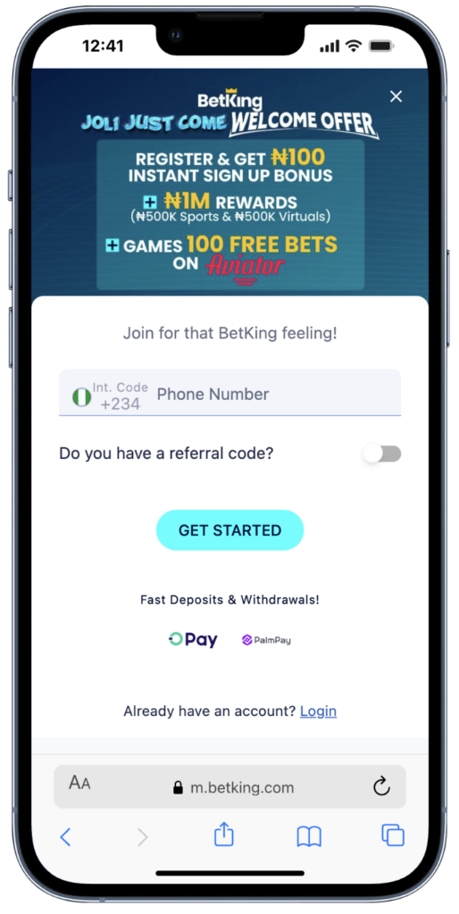 betking registration form code TOFKING