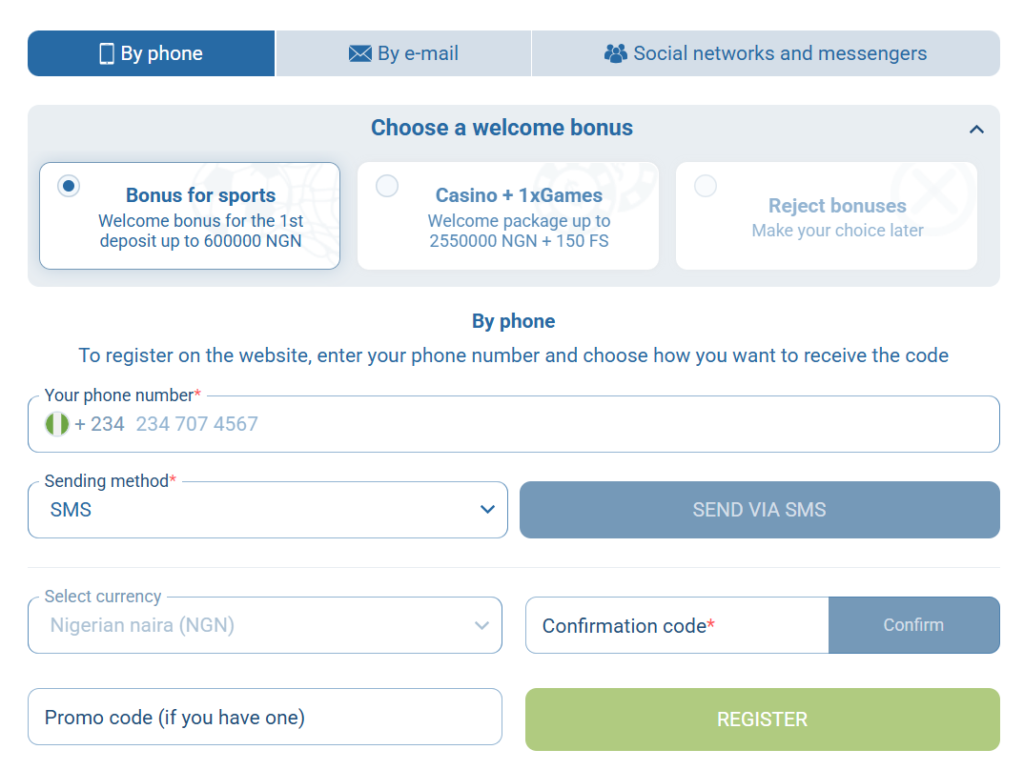 1xbet registration