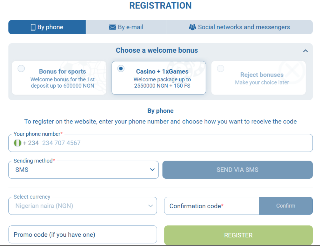 1xbet registration