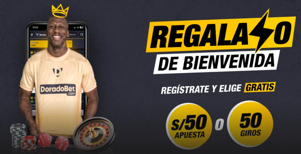 Bono sin depósito Doradobet: Apuesta de S/50 o 50 giros gratis