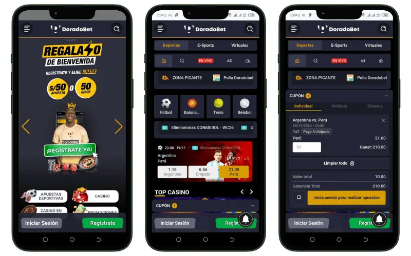 App de Doradobet sección de registro