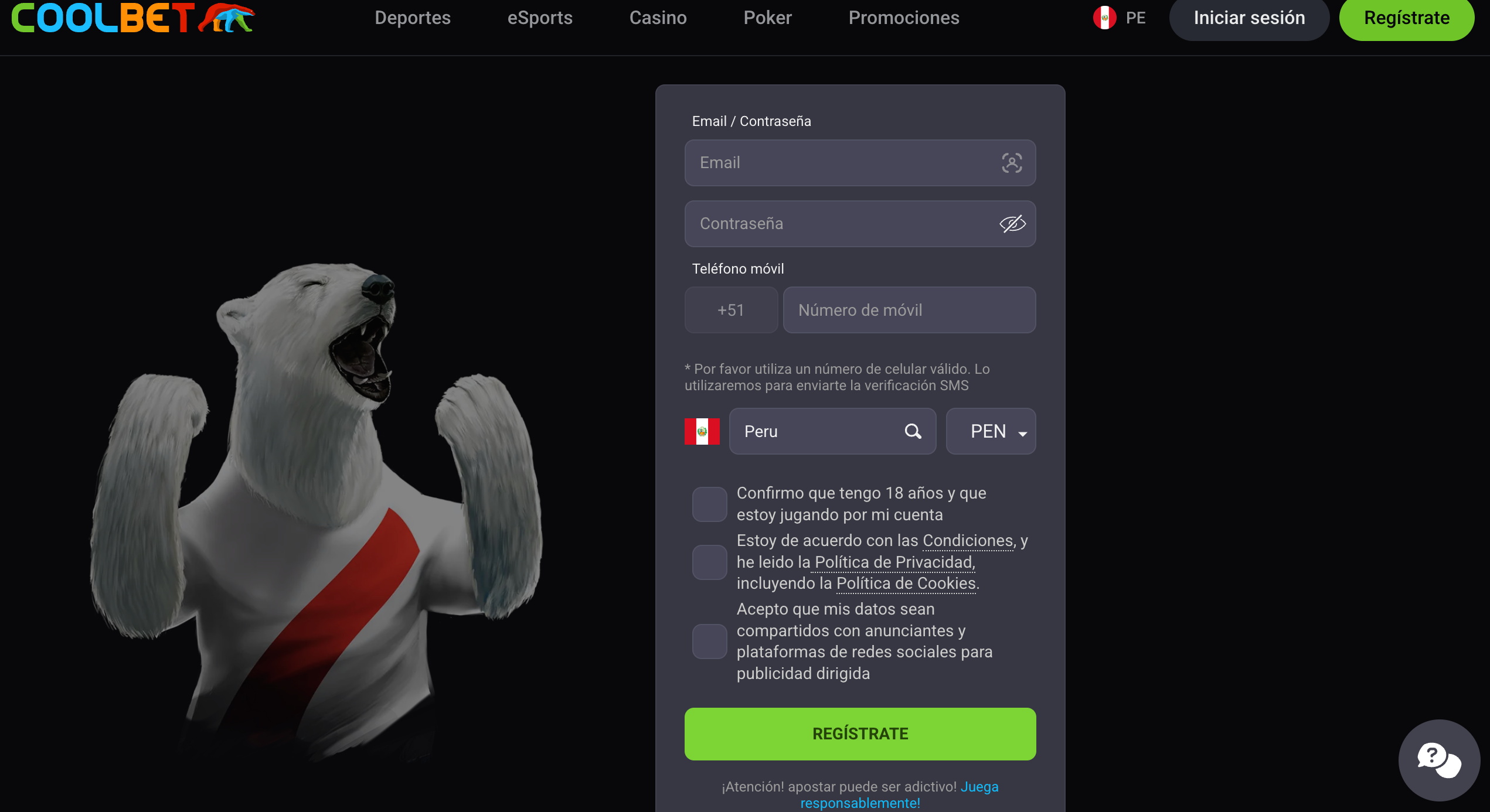 pagina de registro para usuarios nuevos de coolbet