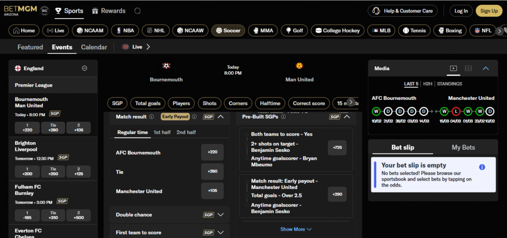 How BetMGM Premier League Betting Works