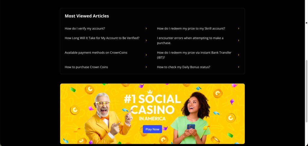 Crown Coins Casino customer support