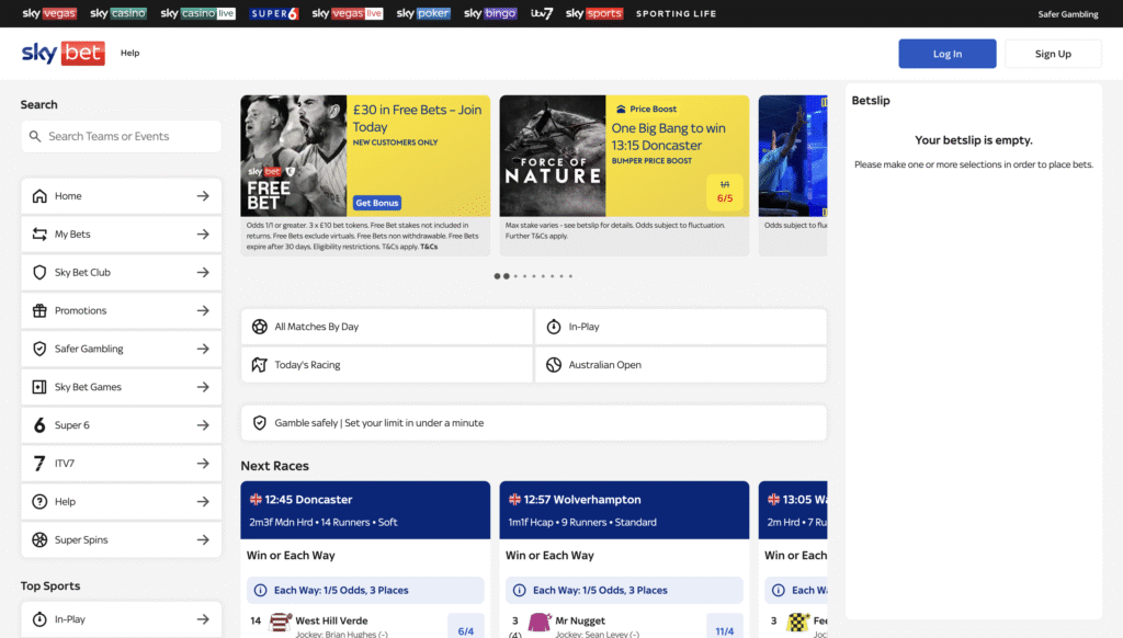 Sky Bet Registration home page