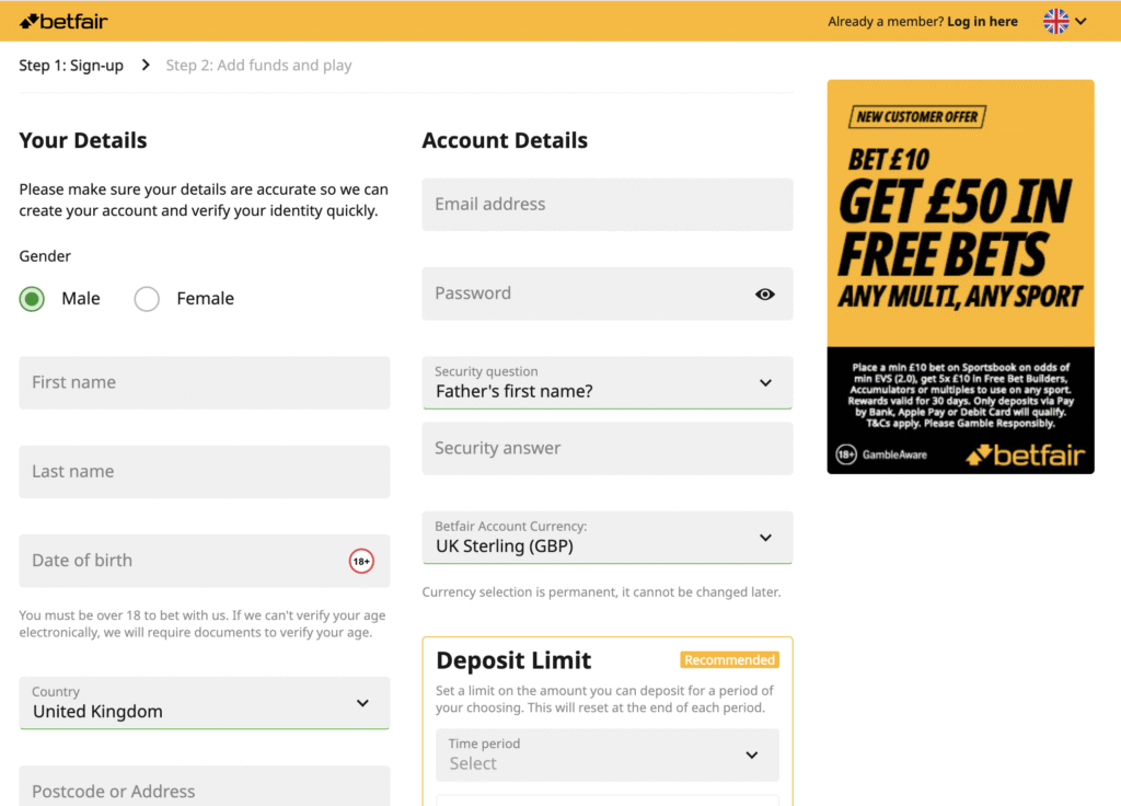 betfair registration