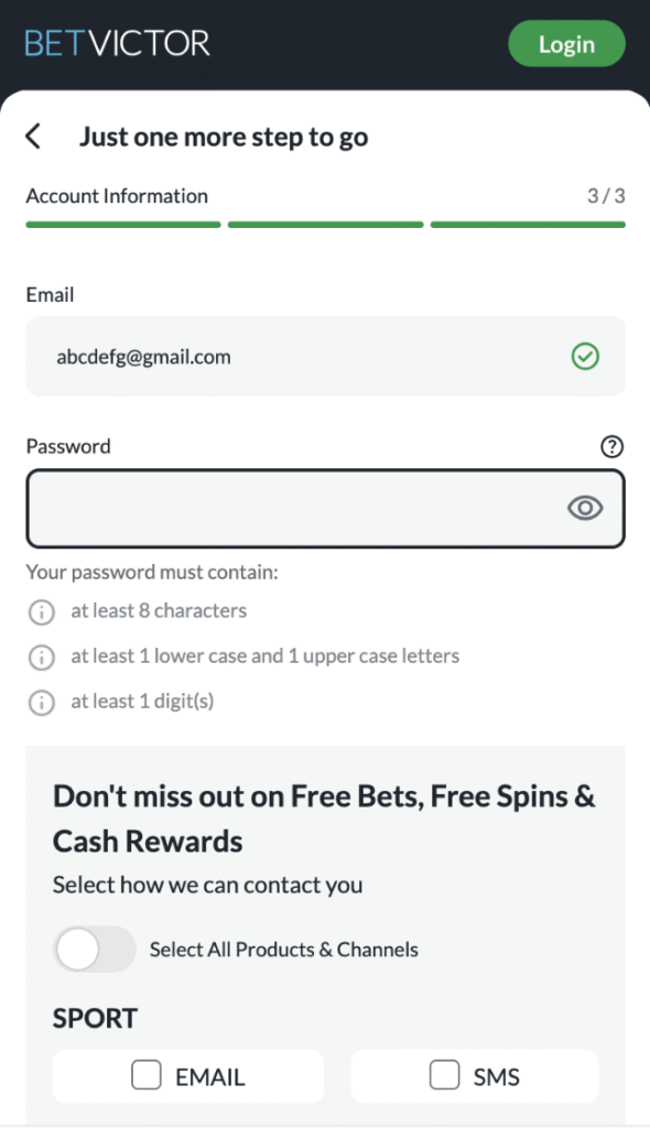 betvictor sign up process