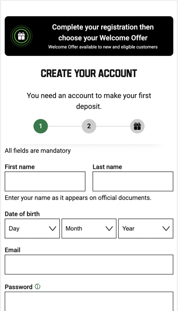 unibet registration form
