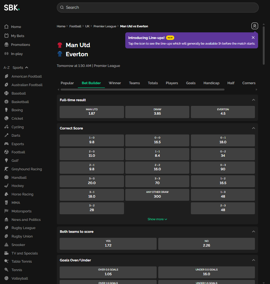 SBK Place Bet Builders on Everton
