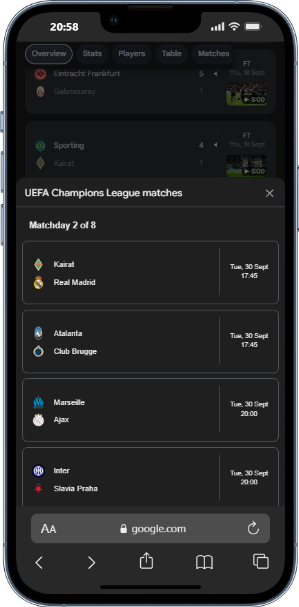 Champions League Fixtures + Offer Pairings