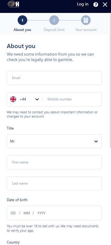 William Hill Registration
informations about you