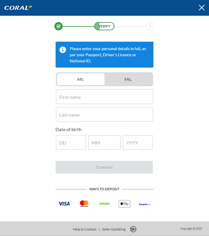 Coral Registration
enter your personal details
