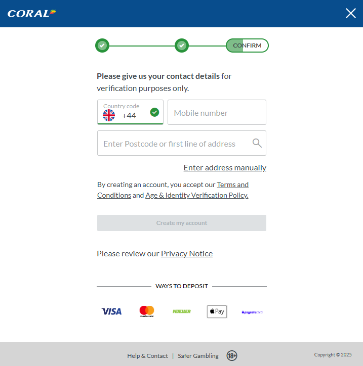 Coral Registration
contact details for verification pourposes