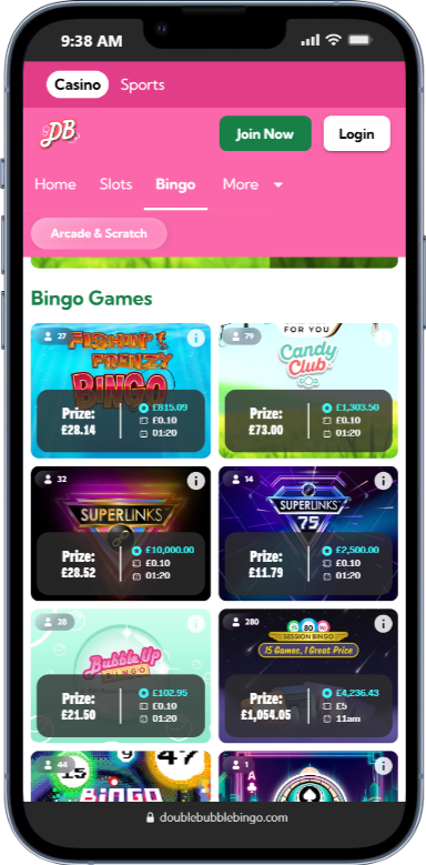 Double Bingo home page app mobile
