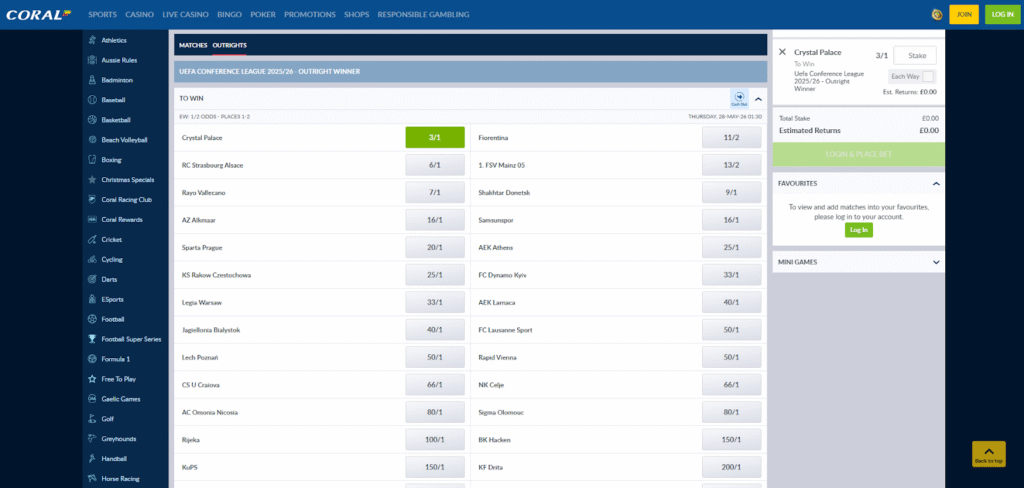Coral Current Conference League Winner Odds 