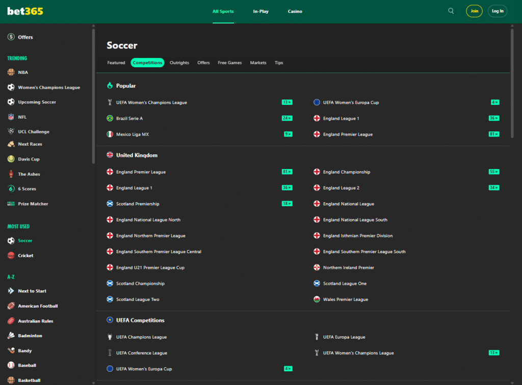 bet365 Football Betting Markets