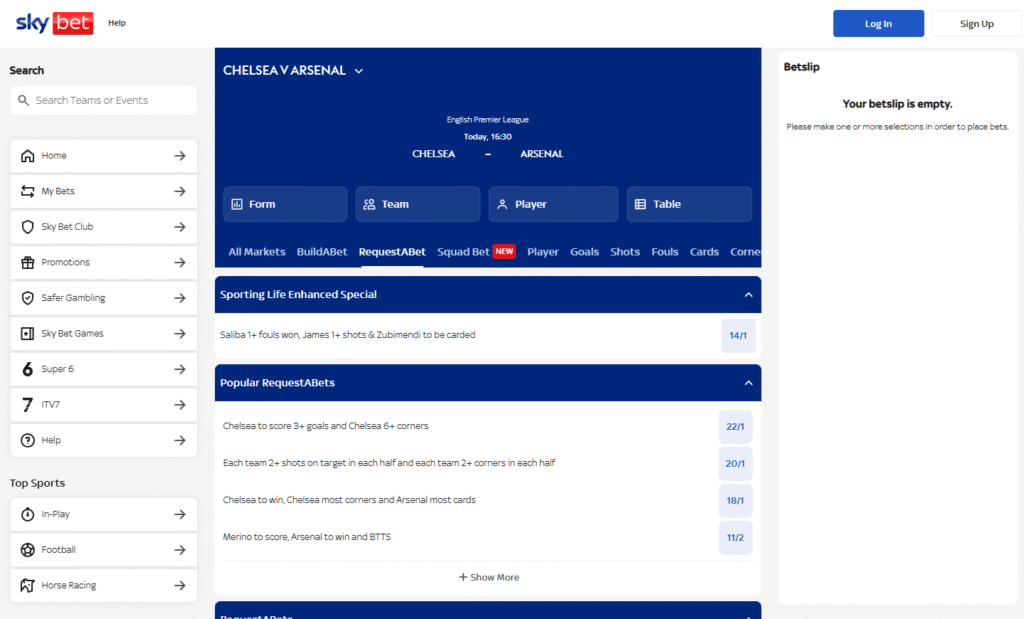 Sky bet Football Betting Markets