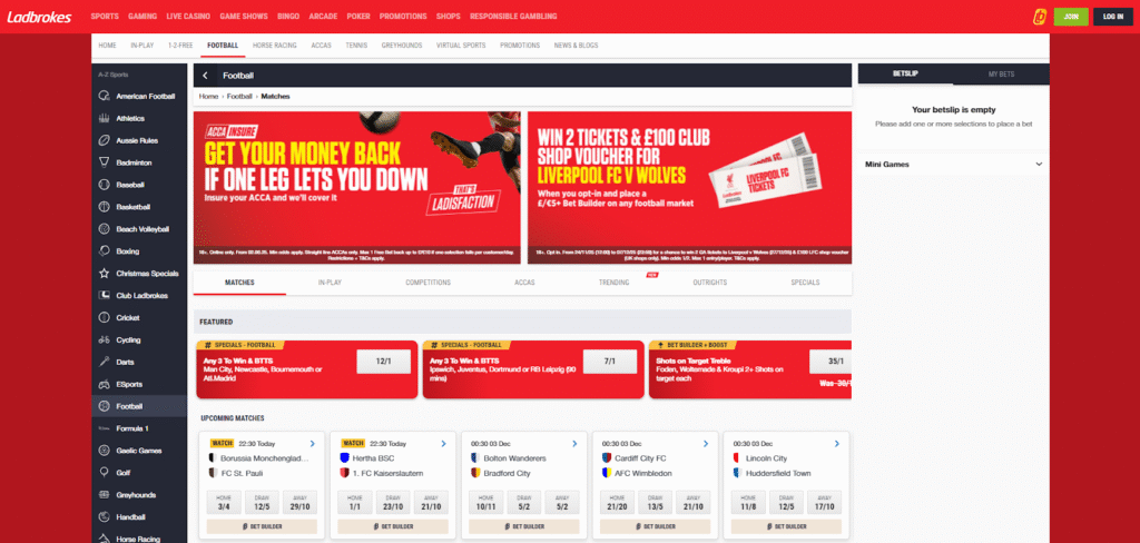 Ladbrokes Football Betting Markets