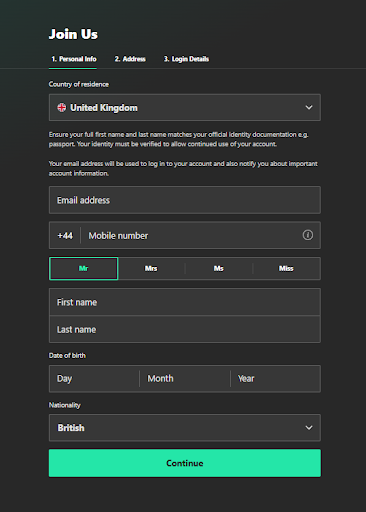 bet365 registration form