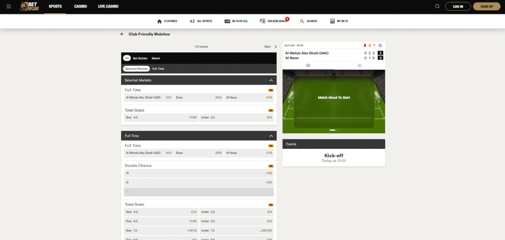 BetMGM Great Live Betting Section