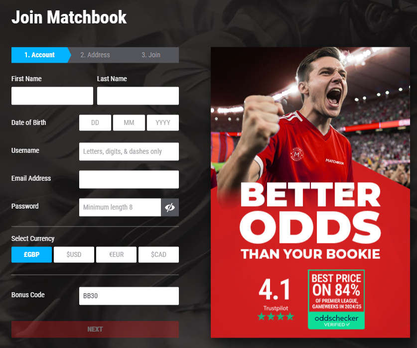 Join Matchbbook for better odds create an accoount