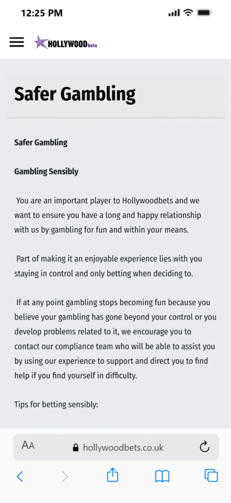 Hollywoodbets Responsible Gambling Policy