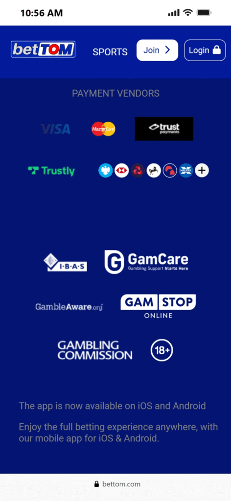 BetTOM Payment Methods