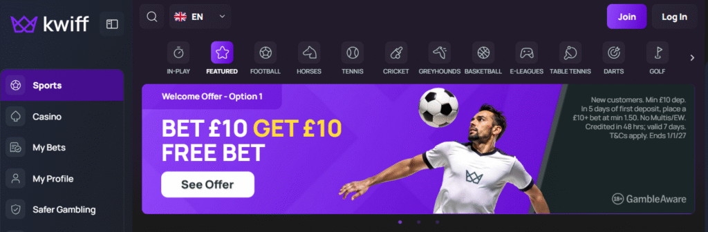 Kwiff Sign Up Offer: Bet £10 Get £10 in Free Bets