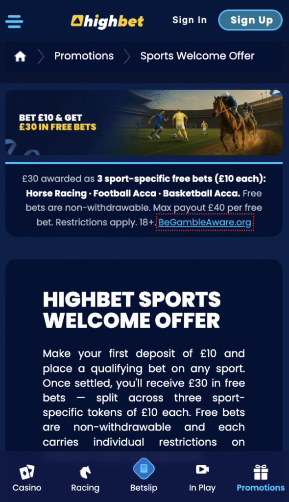 highbet sign up sports welcome offer 
