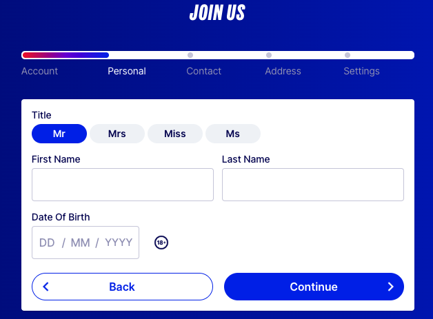 betfred registration form step 1