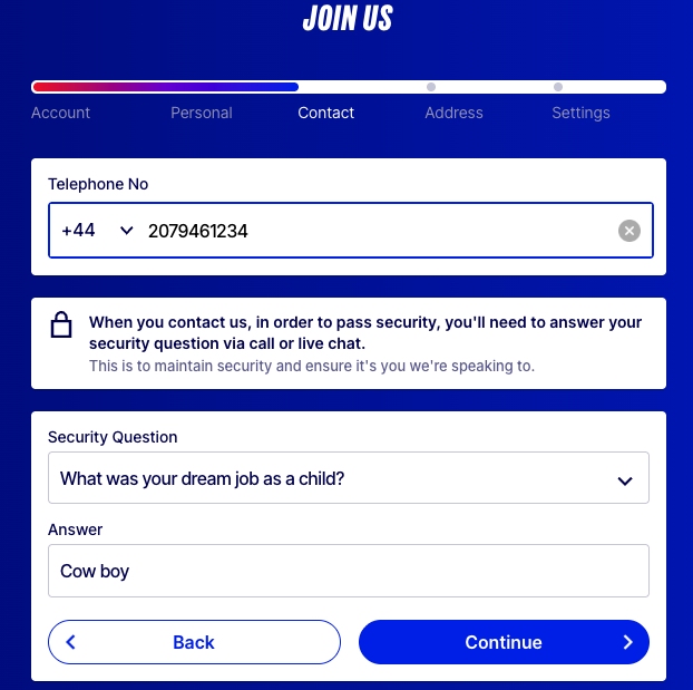 betfred registration form step 2