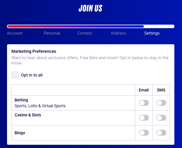 betfred registration form step 4