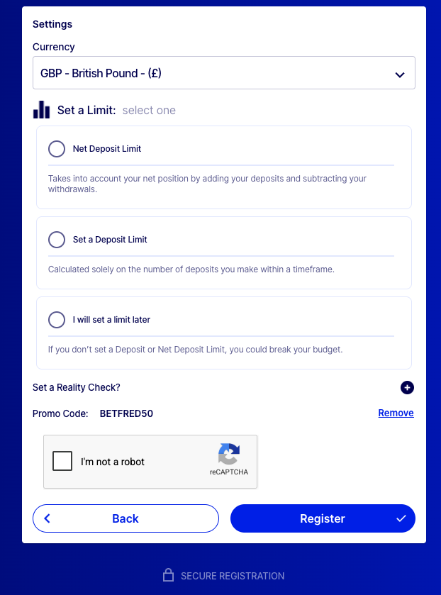 betfred registration form step 5
