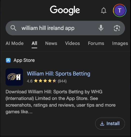 William Hill App ireland