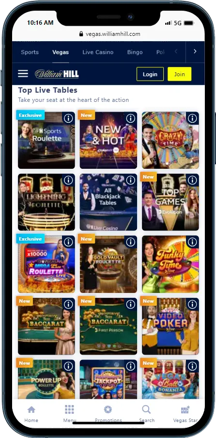 William Hill Casino Section Overview in Ireland