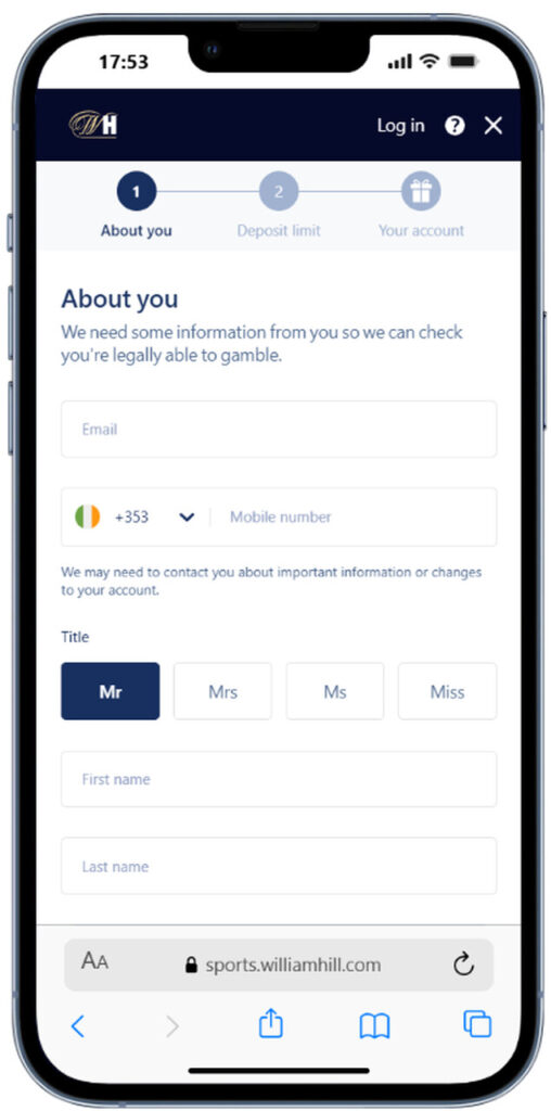 william hill create your account about you